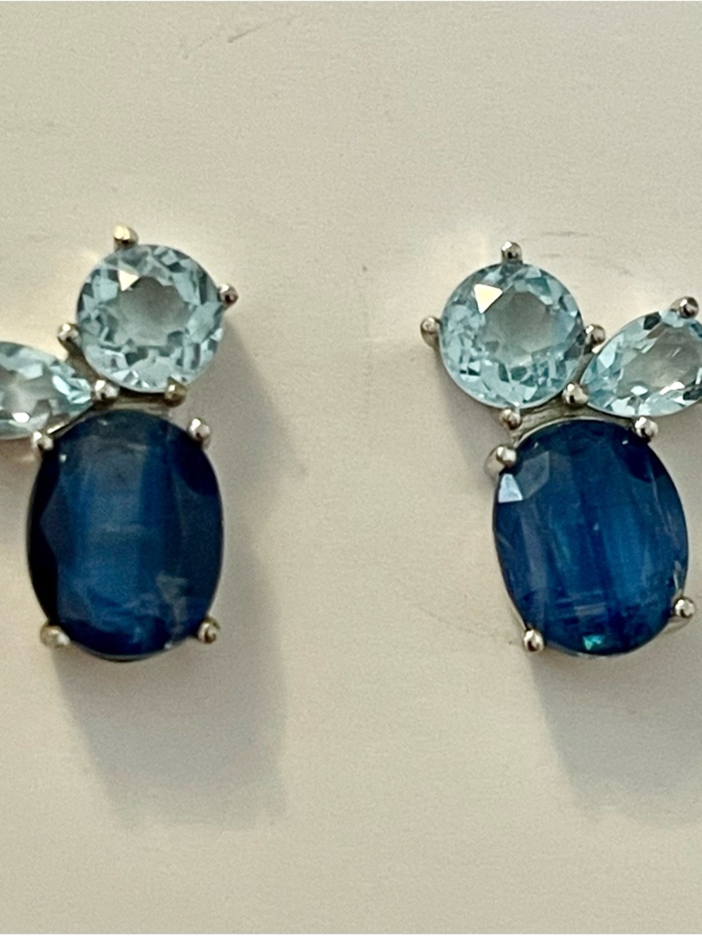 Blue natural Kyanite 10mm x 8 mm w light blue topaz sterling silverStud Earrings